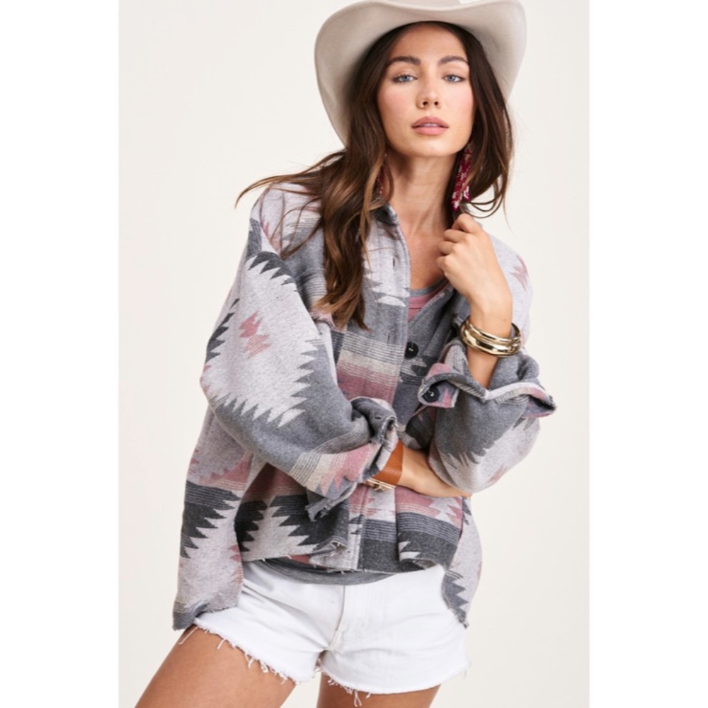 SOLD OUT Eldora Aztec Tribal Distressed Western Shacket - Picture 5 of 10